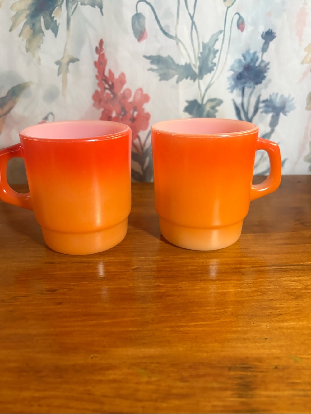 Vintage Fire King Orange Gradient Stackable Mugs - Pair
